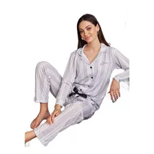 Pijama Invierno Mujer Abotonado Corazones De Modal Jaia 2041