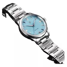 Reloj De Lujo,negocios, Acero Inoxidable , Azul Agua 