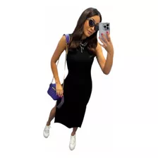 Vestido Midi Regata Canelado Em Tricô Modal Feminino Verão