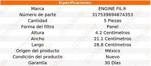 Jgo 5 Filtros Aire Jeep G Cherokee V8 6.1l 08/10 Engine Fil Foto 2