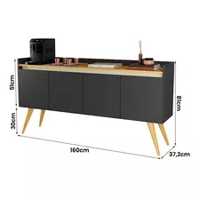 Móveis Primus Buffet Gold 4 Portas Preto/mel