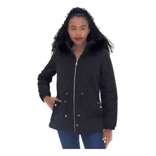 Parka Dupla Face Puffer Com Capuz Feminina Facinelli Preta