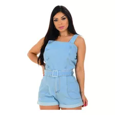 Macaquinho Jeans Feminino Macacão Com Botões Ref Novo Curto