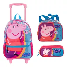 Mochila De Rodinhas M Com Lancheira E Estojo Peppa M Core