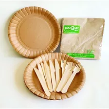 Pack 20 Platos Kraft, 40 Servilletas, 40 Cubiertos 