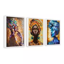 Kit 3 Quadros Africana Estilo Pintura Negras Cores 60x40