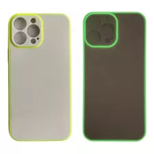 Carcasa Funda Forro Borde Neón + Vidrio Premium Para iPhone