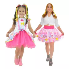 Roupa Mãe E Filha Vestido + Saia Adulta Tule Rosa Junina