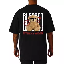 Camiseta Oversized Masculino Algodão Estampa Urso Blessed