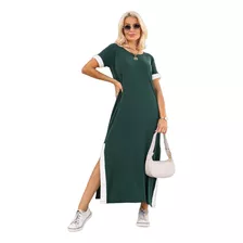 Vestido Longo Saruel Manga Curta Fenda Lateral Festa Simples