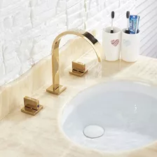 Torneira Misturador Luxuosa Banheiro Duplo Comando Dourado