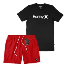 Conjunto Kit Short Elastano - 30,1 Camiseta Algodão Hurley