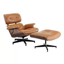 Poltrona Charles Eames Com Puff - Couro Legítimo Caramelo