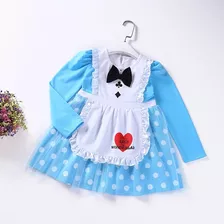 Fantasia Vestido Manga Longa Princesa Alice No País Menina 