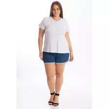 Blusa Camiseta Básica Feminina Plus Size Manga Curta 3013.c1