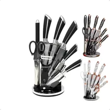 Kit Conjunto Utensílios De Cozinha Facas Inox 9 Pç C/suporte