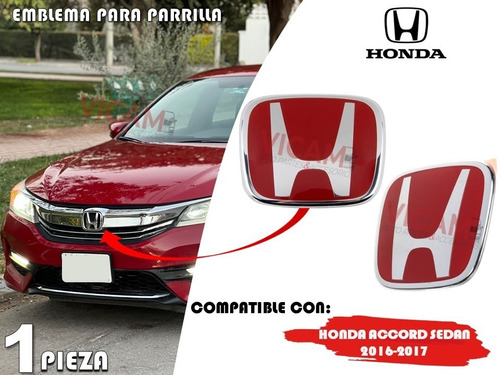 Emblema Para Parrilla Honda Accord 4p 2016-2017 Rojo Foto 2