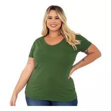 T-shirt Blusa Camiseta Gola V Viscolaycra Plus Size Militar