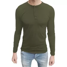 Camisa Masculina Slim Top Henley Manga Longa