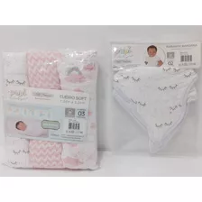 Kit 3 Cueiro Gigante Soft Fralda + 2 Babador Bandana Papi 27 Cor Rosa/branco