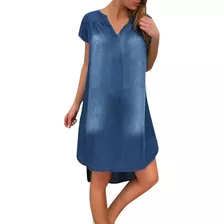 Vestido De Verano Cuello V De Mezclilla Largo Para Mujeres