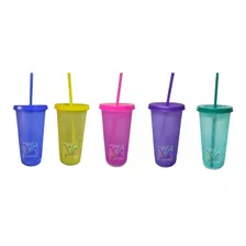 12 Vasos Magicos Reusables Tapa Popote Libre De Bpa 22oz