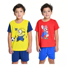 Kit 2 Pijamas Curto Infantil Menino Personagens Heróis Verão