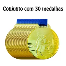 30 Medalhas Diâmetro Ø35mm Futebol Futsal Imediato Cor Ouro