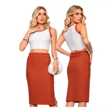 Conjunto Feminino Saia Midi E Cropped Tendecia Gringa