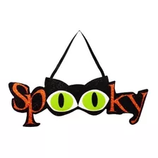 Enfeite Halloween Placa Decorativa Spooky Gato Mdf Envio Já