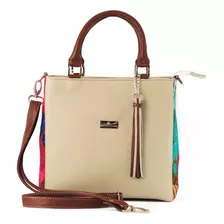 Bolso De Piel Con Telar Artesanal Bolsa De Dama Satchel Moda Color Hueso Diseño De La Tela Pilar Flores