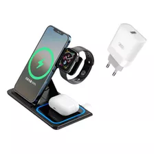 Base De Carregamento Indução 3 Em 1 Para iPhone Watch Airpod