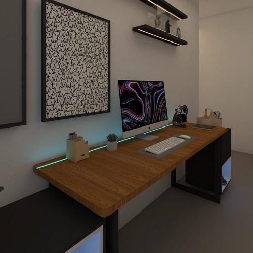 Tampo Mesa 160 X 55 Setup Gamer Com Iluminação Led Rgb Wifi Freijó