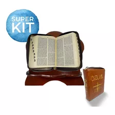 Kit Suporte + Bíblia Com Índice Grande Católica 20cm