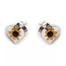 Par Aretes Girasol Eterno Corazón Plata De Ley 925 E204