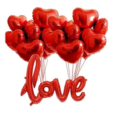 10 Balão Metalizado Coração Vermelho 45cm + Love 70cm Festa