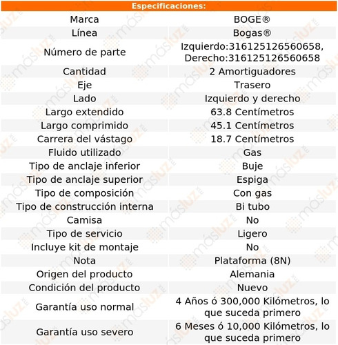 (2) Amortiguadores Gas Traseros Audi Tt Quattro 00/06 Bogas Foto 2