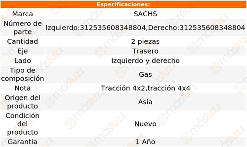 Jgo Amortiguadores Gas Tra Toyota Tundra 07/13 Sachs Foto 2