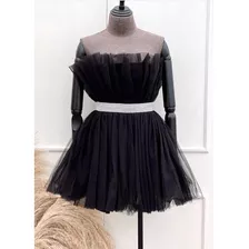 Vestido Cocktail Tul Negro Dama