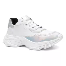 Tenis Casual Confortável Branco Com Refletivo