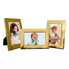 Kit 3 Porta Retratos 10x15 Dourado Minimalista Decoração