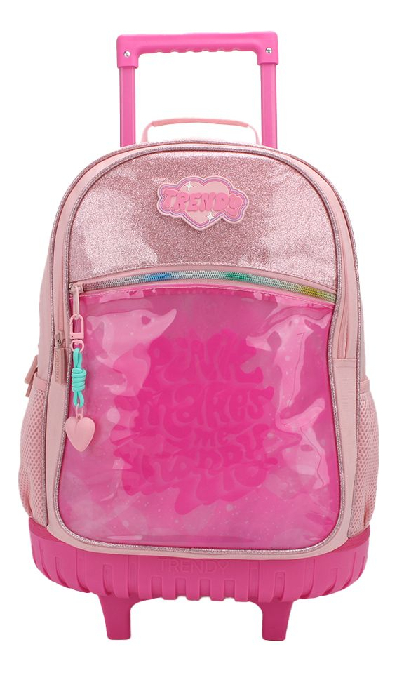 Mochila Carro Trendy Rosa Brillo 18'' Escolar Niña Infantil Diseño De La Tela Liso