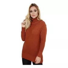 Blusa Feminina De Malha Gola Alta Tricot Ponto Trabalhado