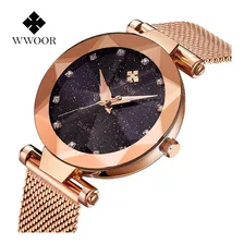 Relógio Feminino De Quartzo De Diamante De Luxo Wwoor
