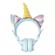 Audifonos Unicornio De Diadema Bluetooth Para Niño Niña Azul