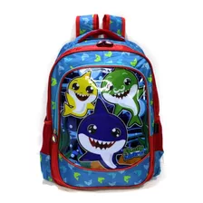 Mochila Escolar Infantil Baby Shark Family Azul Tam G Costas