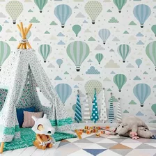 Papel Parede Adesivo Quarto Menino Balão Azul Pastel Infa137