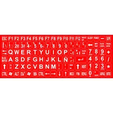 Stickers Teclado Pc Letras Grandes Fondo Rojo Letras Blancas