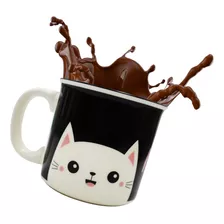 Taza Grande Para Café Diseño Gato Porcelana Tarro 500ml Color Negro Liso