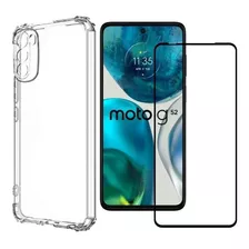 Capinha Capa Anti Impacto Para Moto G52 + Película Vidro 3d Cor Transparente Liso